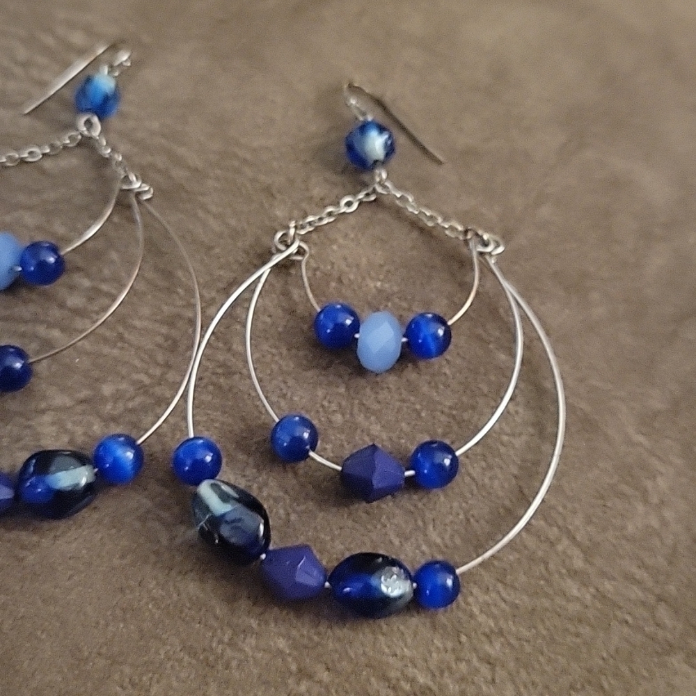 HANDMADE Glass Beaded Layered Hoop Orbit Flamenco Nebula Earrings - Picture 2 of 6